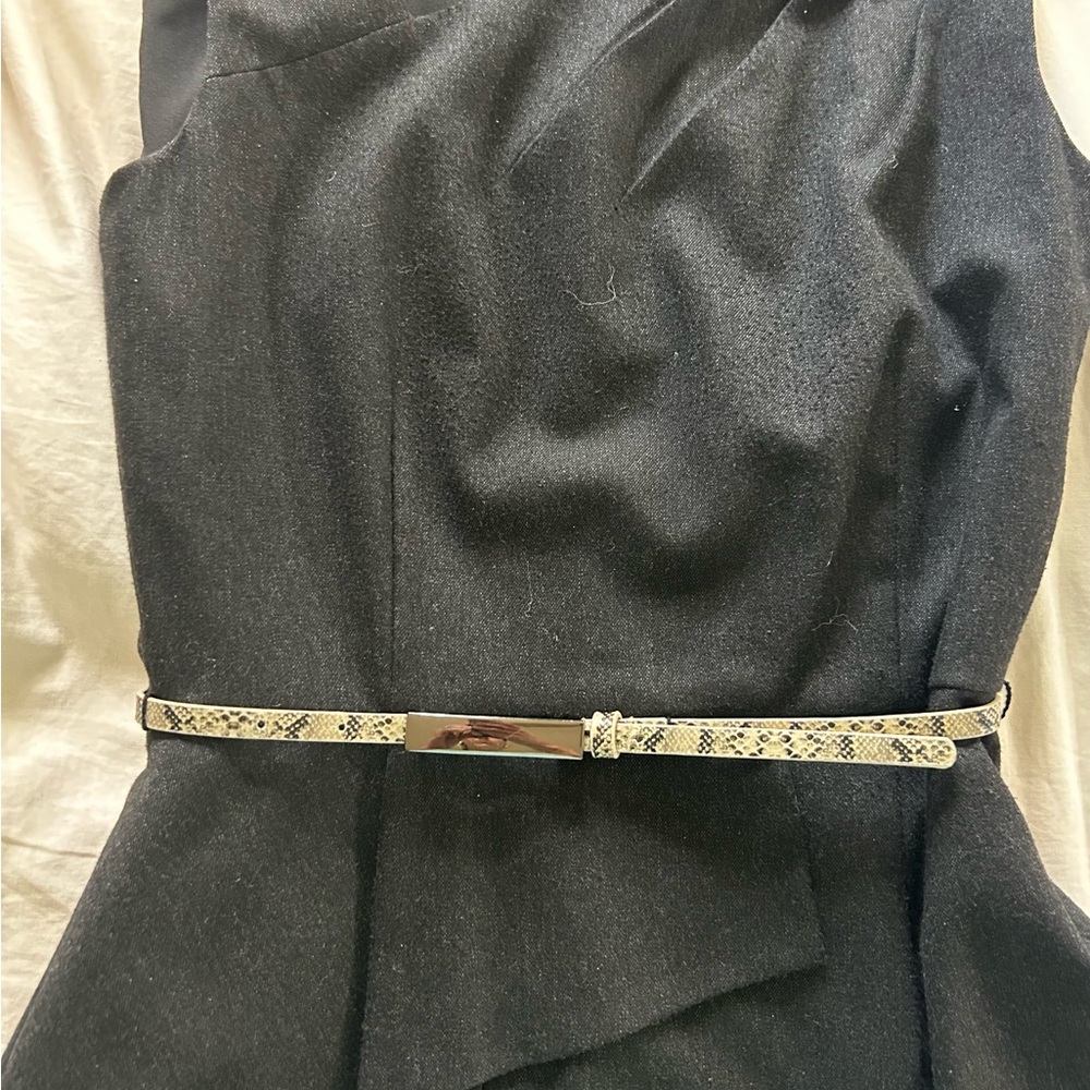 ANTONIO MELANI Black Peplum Asymmetrical Dress with Snakeskin Belt- Sz 0 - Picture 12 of 12